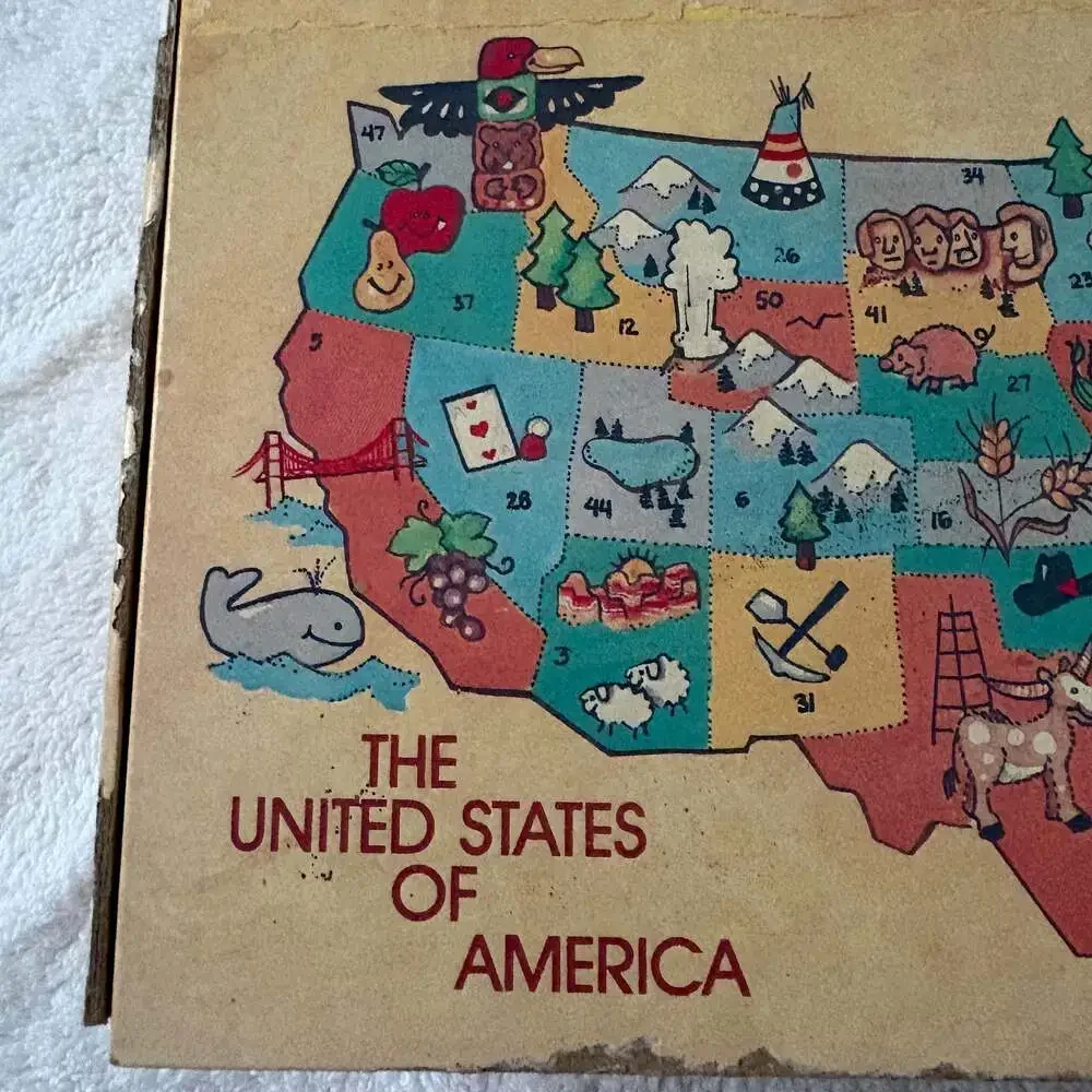 Vintage School Pencil Supply Box Holder United States Map Red